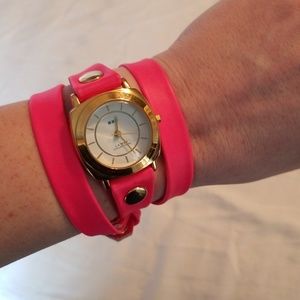 Hot pink La Mer wrap watch